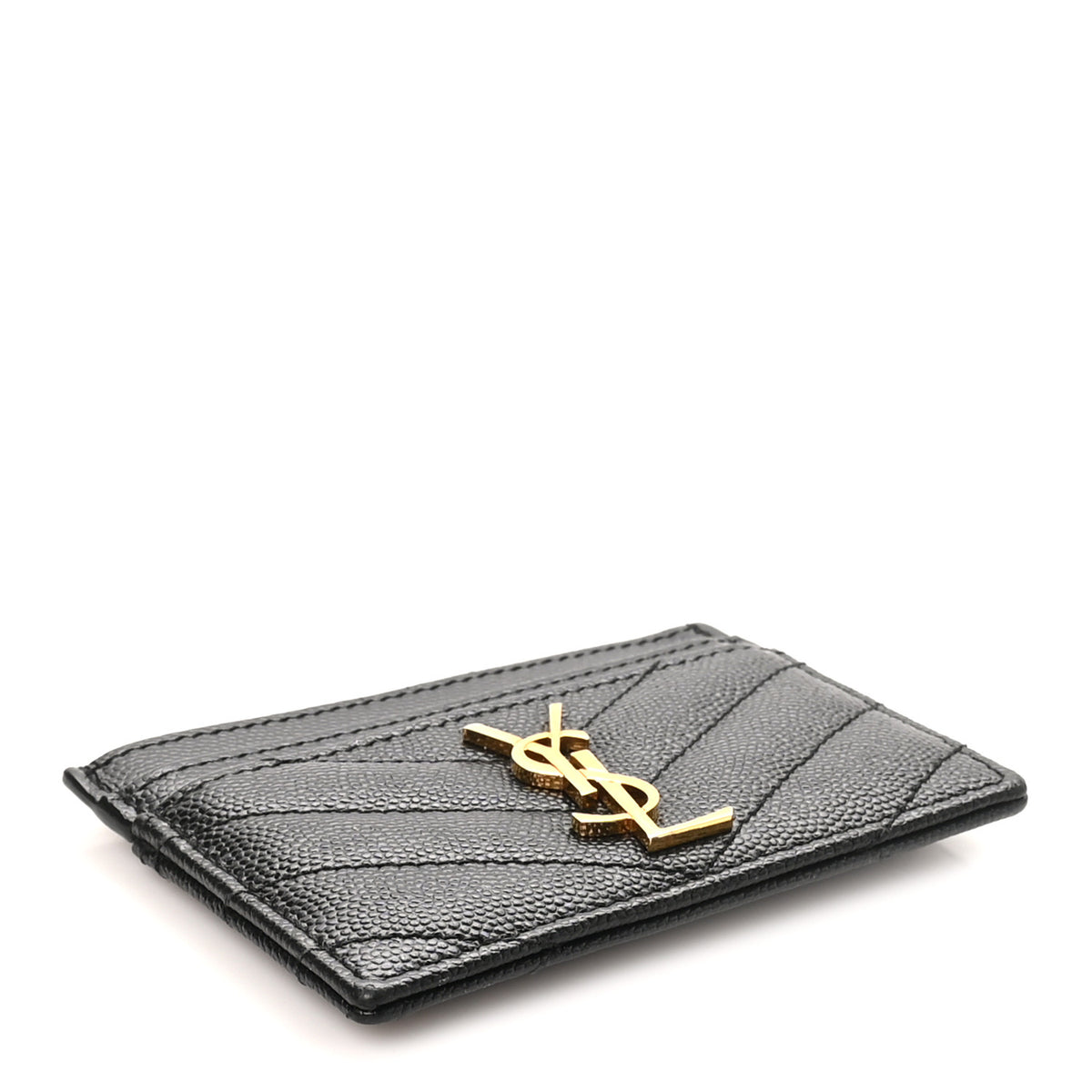 Saint Laurent Grain De Poudre Matelasse Chevron Monogram Credit Card Case Black 4 of 8