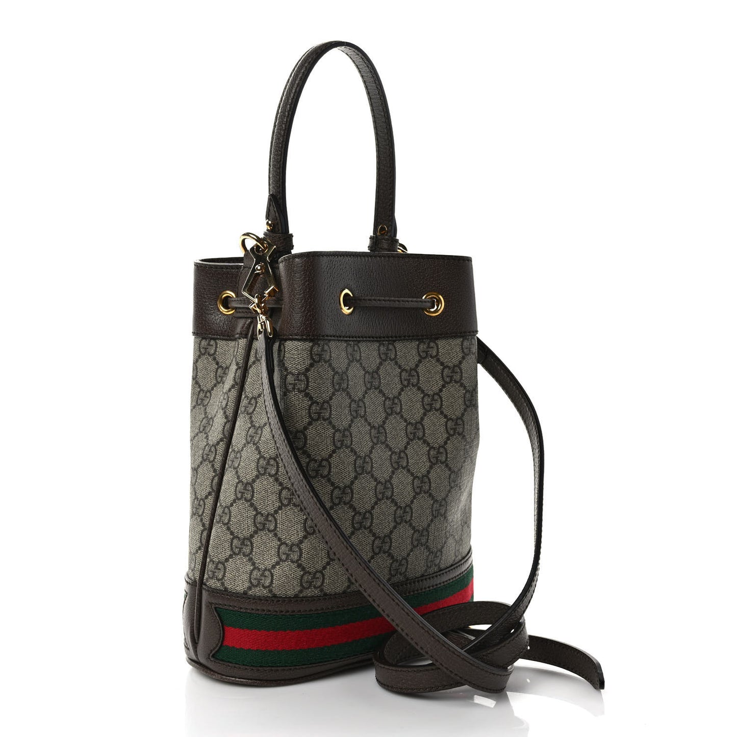 GG Supreme Monogram Web Small Ophidia Bucket Bag Brown