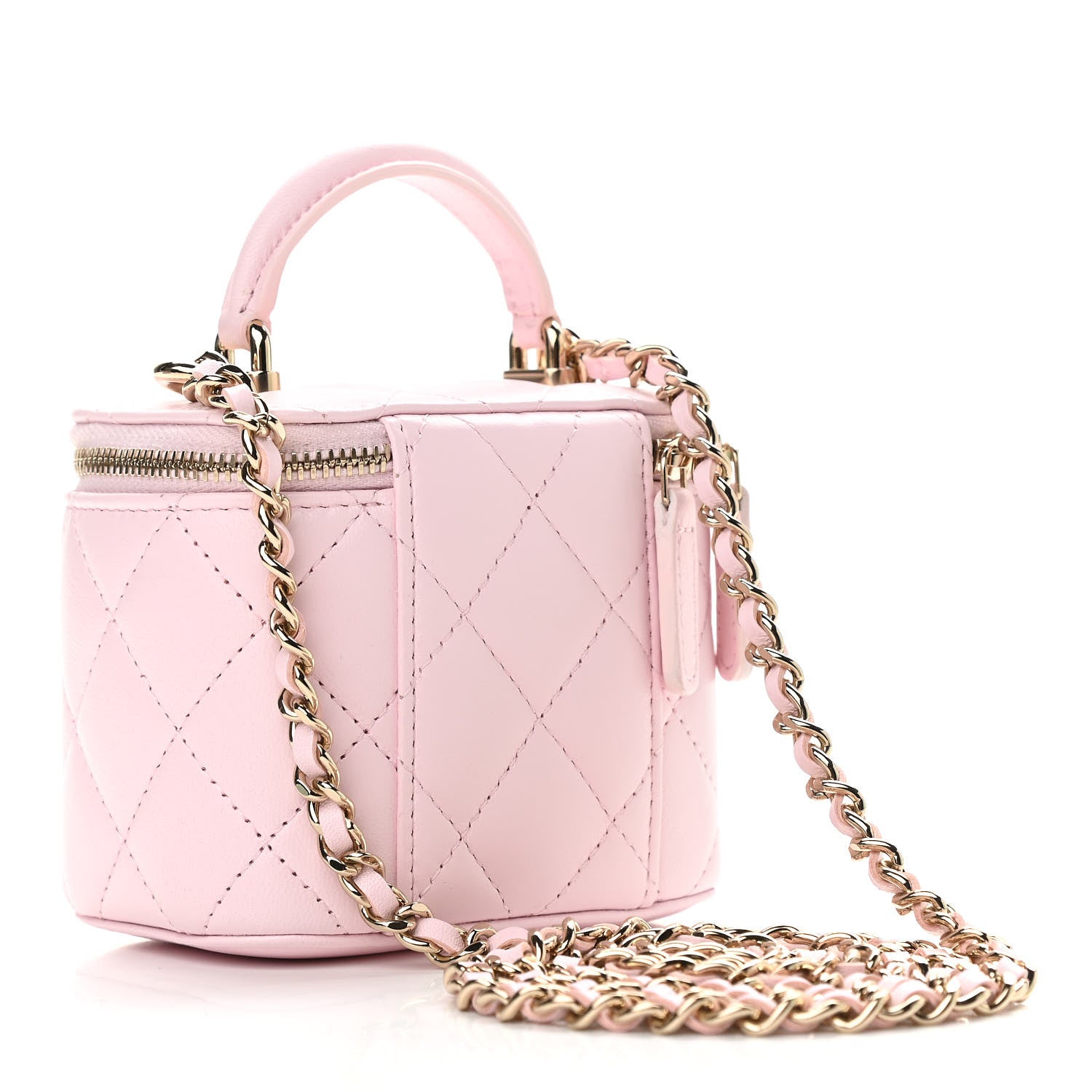 Chanel Lambskin Quilted Mini Top Handle Vanity Case With Chain Light Pink 3 of 10