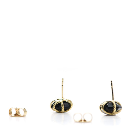 David Yurman 18K Yellow Gold Diamond Onyx 10mm Cable Wrap Earrings 3 of 6
