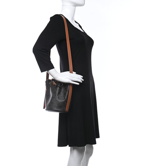 Triomphe Canvas Calfskin Small Drawstring Bucket Bag Tan