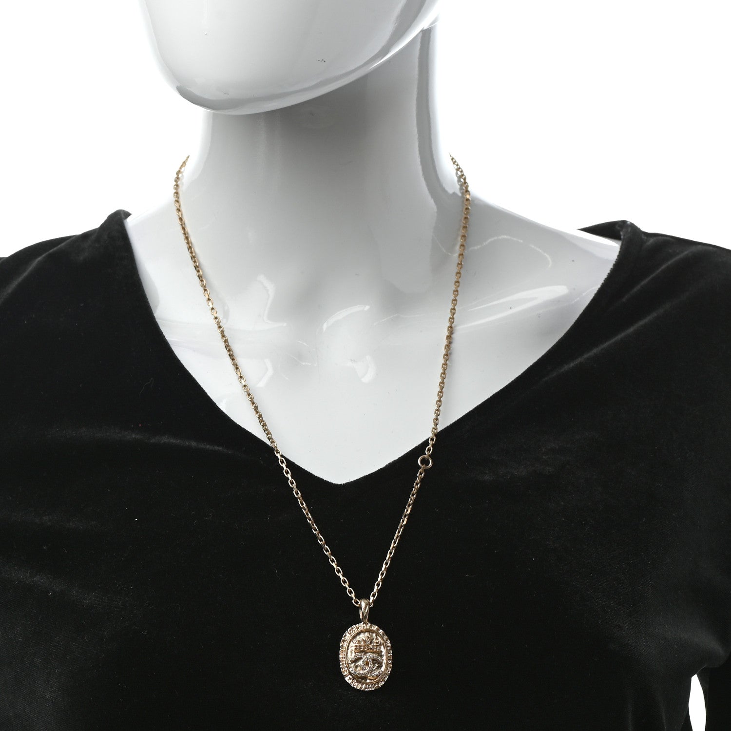 Chanel Crystal CC Medallion Necklace Gold 2 of 5