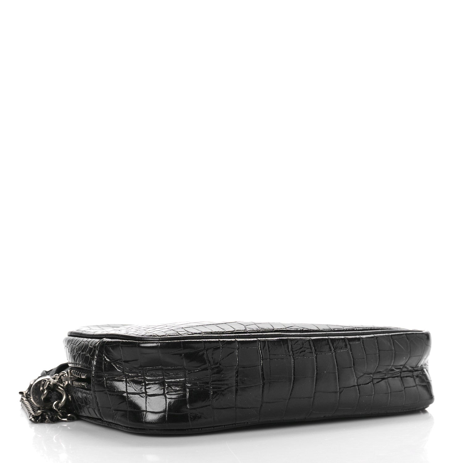 Saint Laurent Calfskin Crocodile Embossed Monogram Mini Lou Camera Bag Black 4 of 9