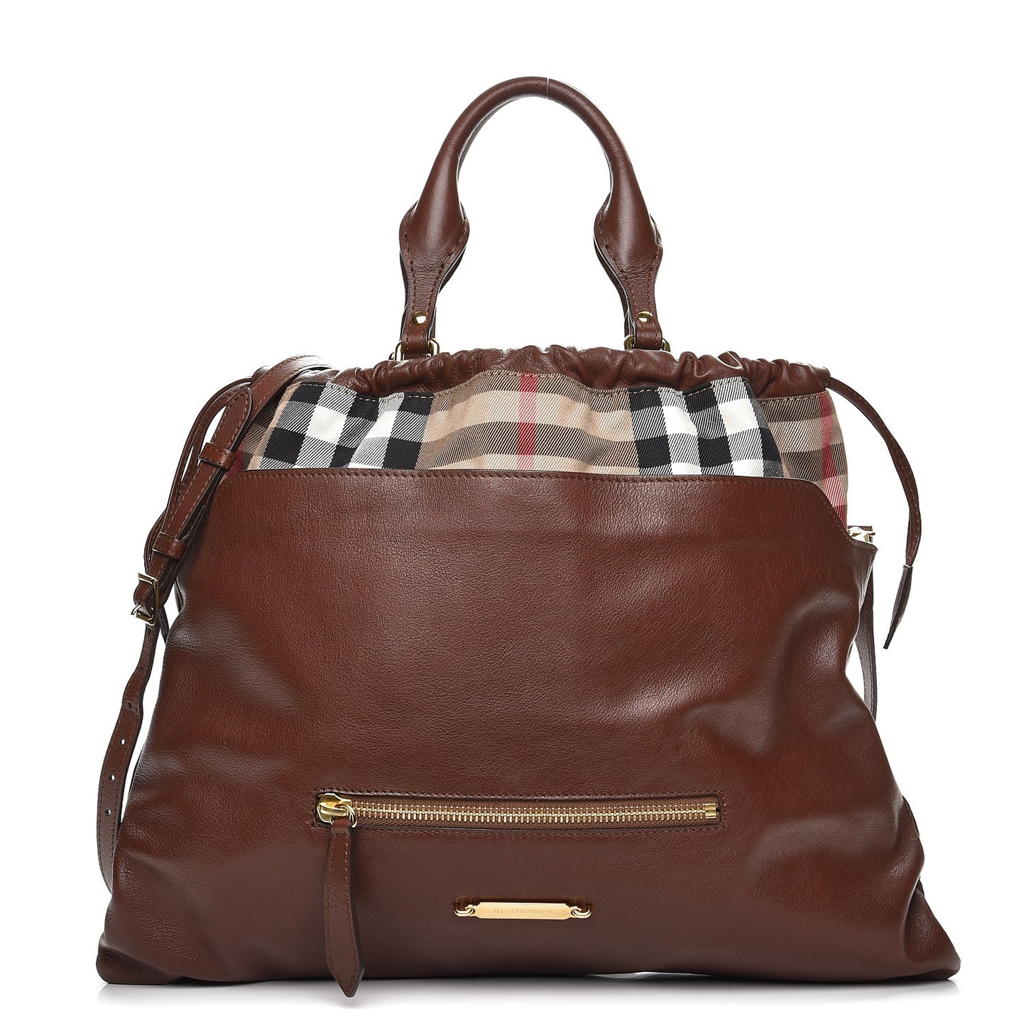 Soft Calfskin House Check Big Crush Tote Brown Ochre