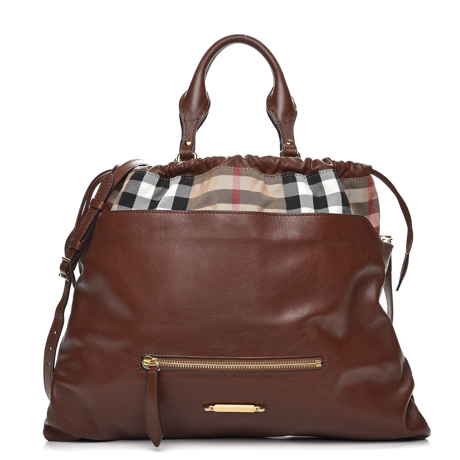 Burberry Soft Calfskin House Check Big Crush Tote Brown Ochre 1 of 11