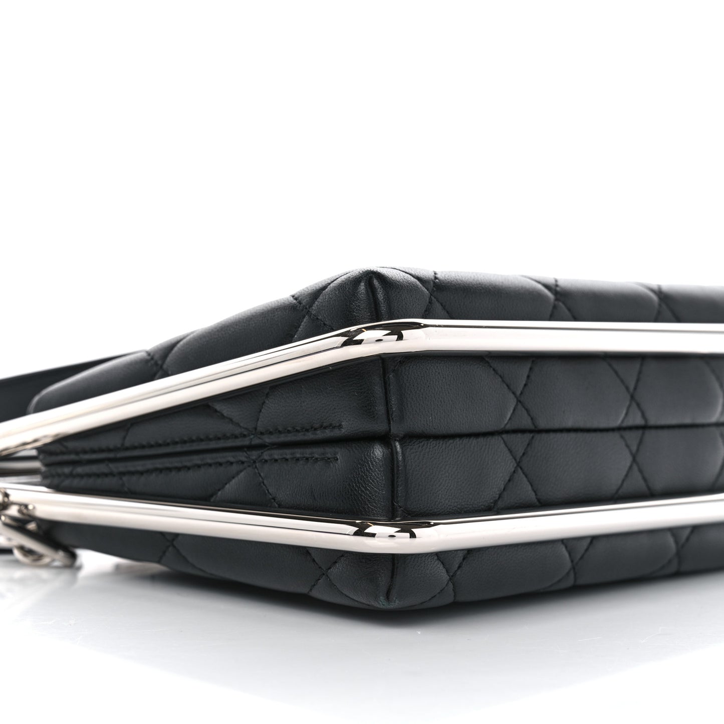 Quilted Lambskin Metal Bar Clutch Bag Black