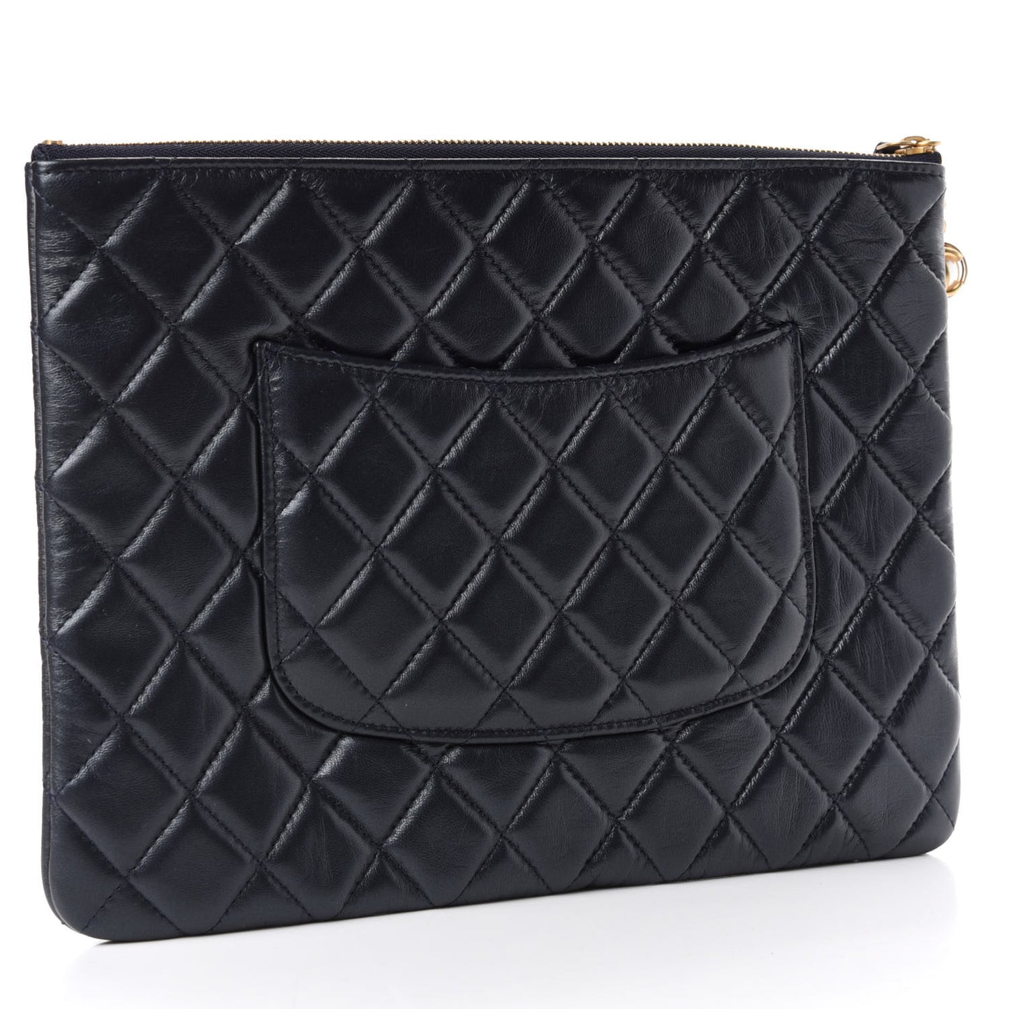 Lambskin Quilted Pearl Crush Medium Cosmetic Case Dark Blue