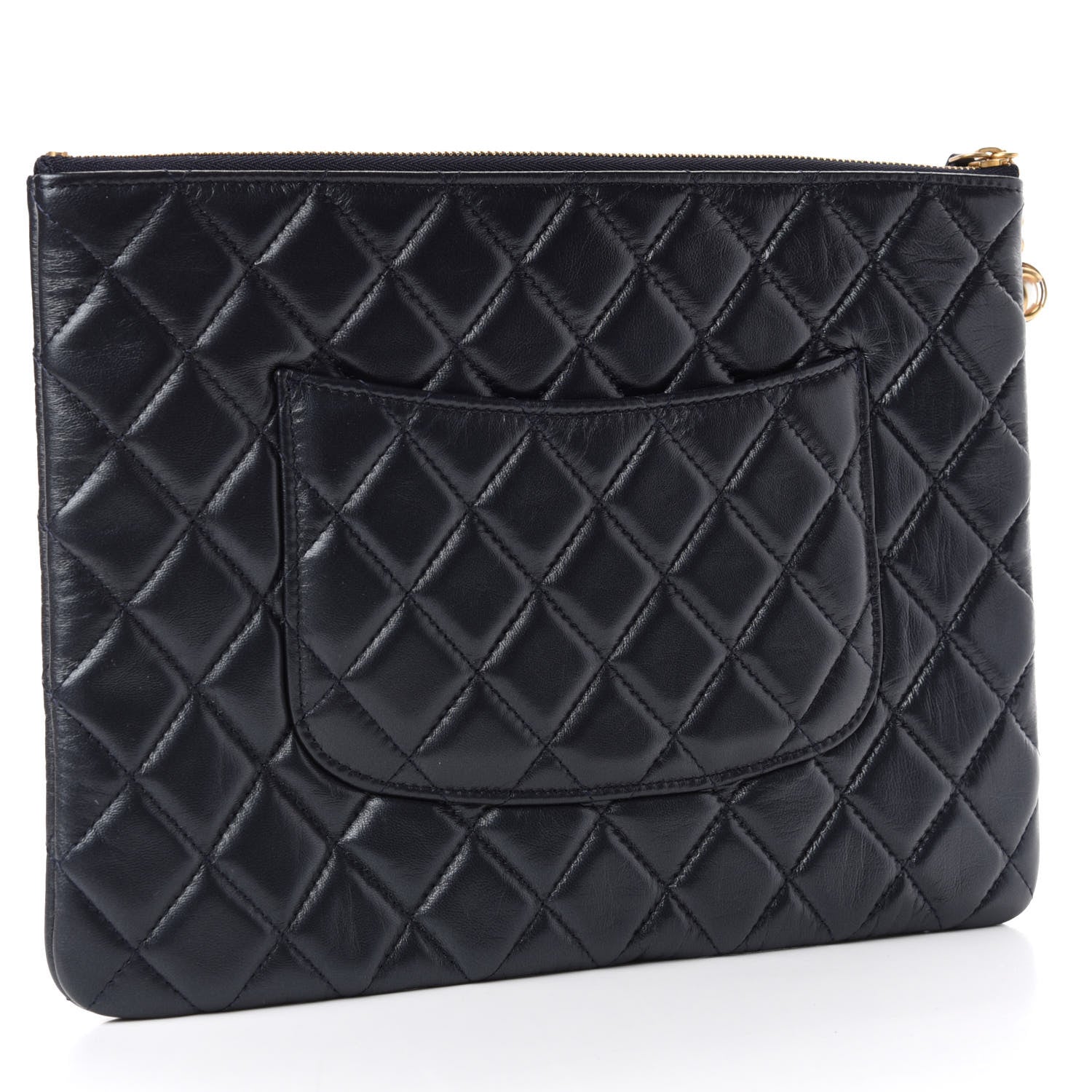 Chanel Lambskin Quilted Pearl Crush Medium Cosmetic Case Dark Blue 3 of 9