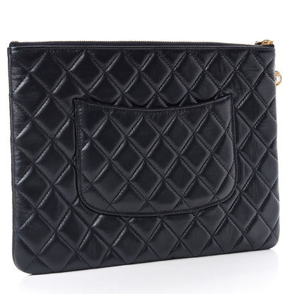 Chanel Lambskin Quilted Pearl Crush Medium Cosmetic Case Dark Blue 3 of 9
