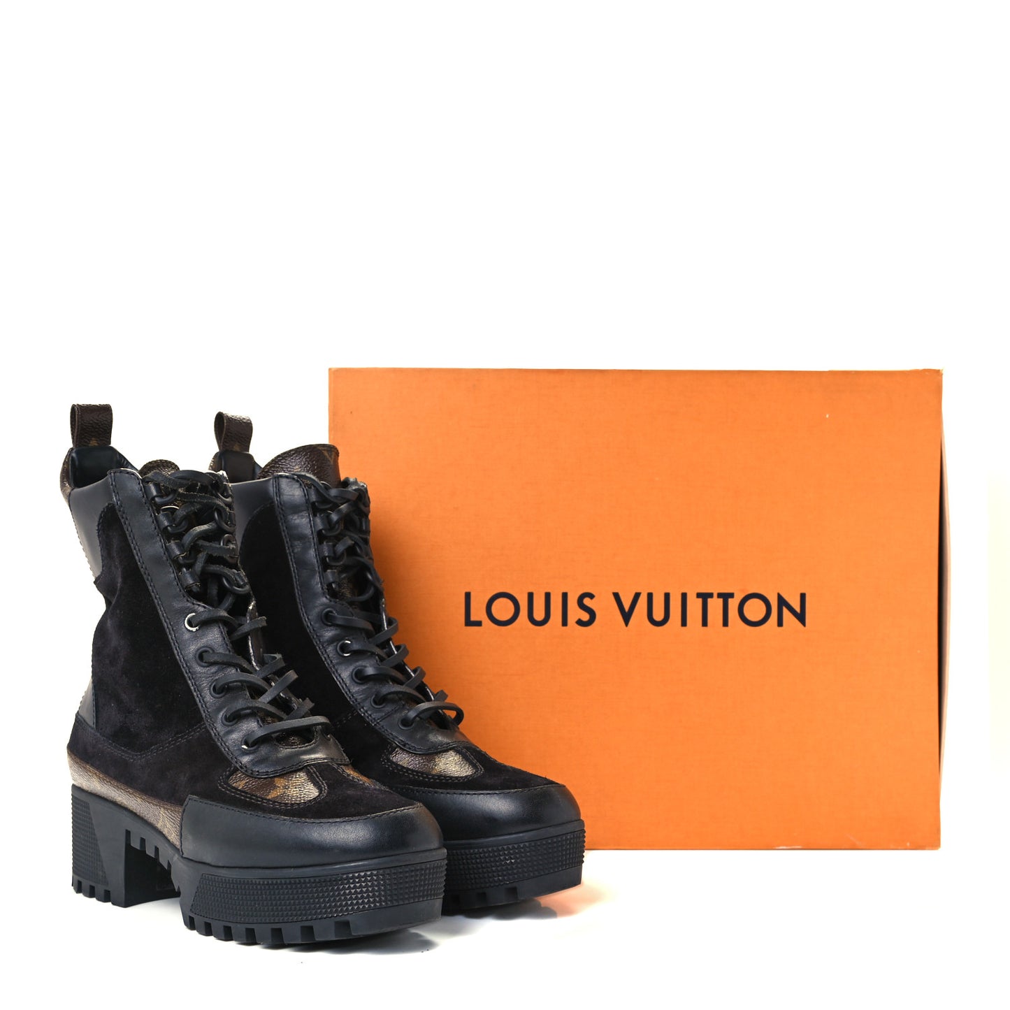 Suede Calfskin Monogram Laureate Platform Desert Boots 37 Black