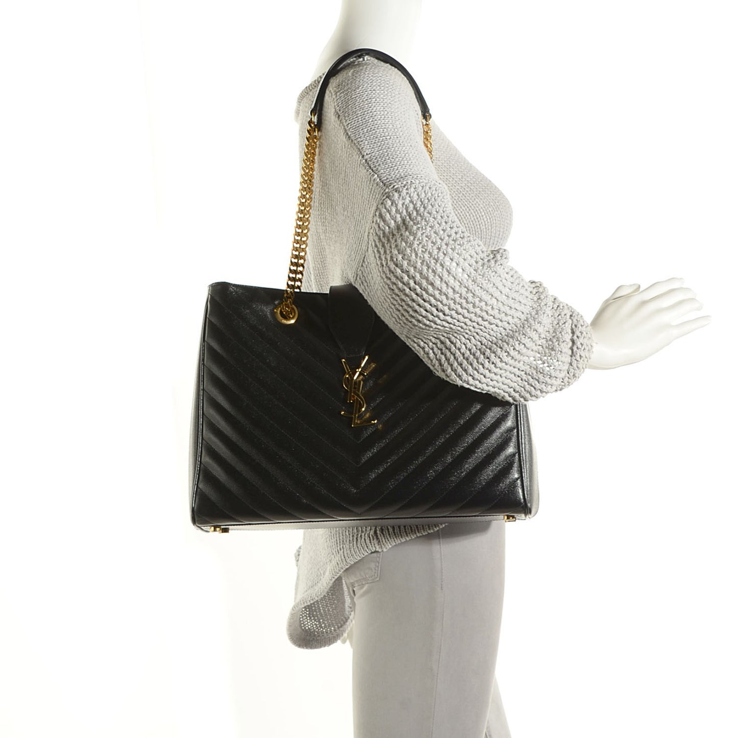 Grain De Poudre Matelasse Chevron Monogram Shopping Bag Black