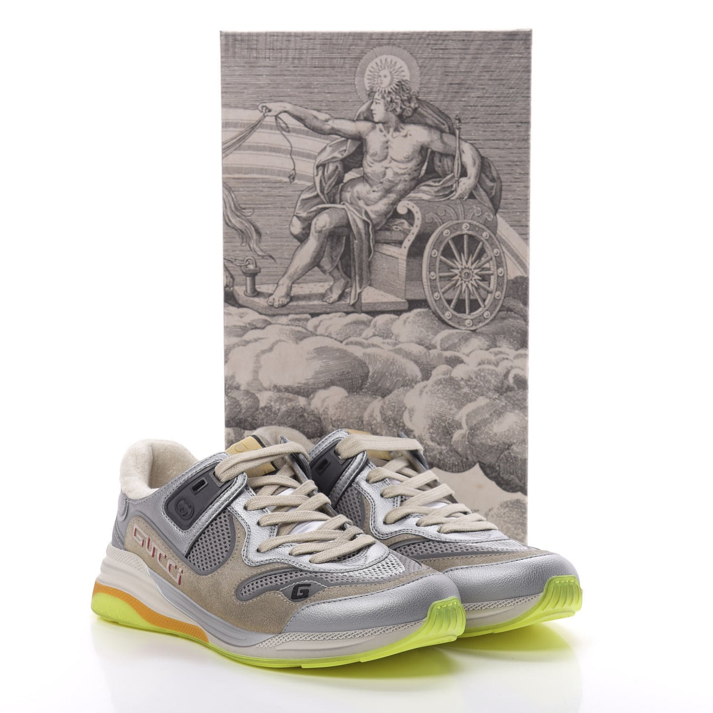 Metallic Calfskin Suede Womens Ultrapace Sneakers 38.5 Silver Oatmeal
