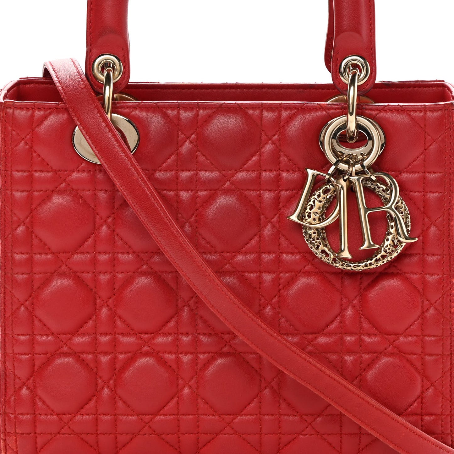 Lambskin Cannage Medium Lady Dior Red