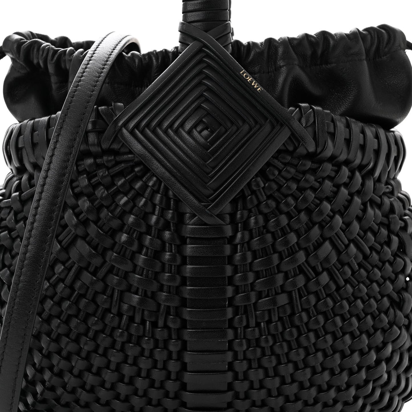 Calfskin Woven Mini Diamond Basket Bag Black