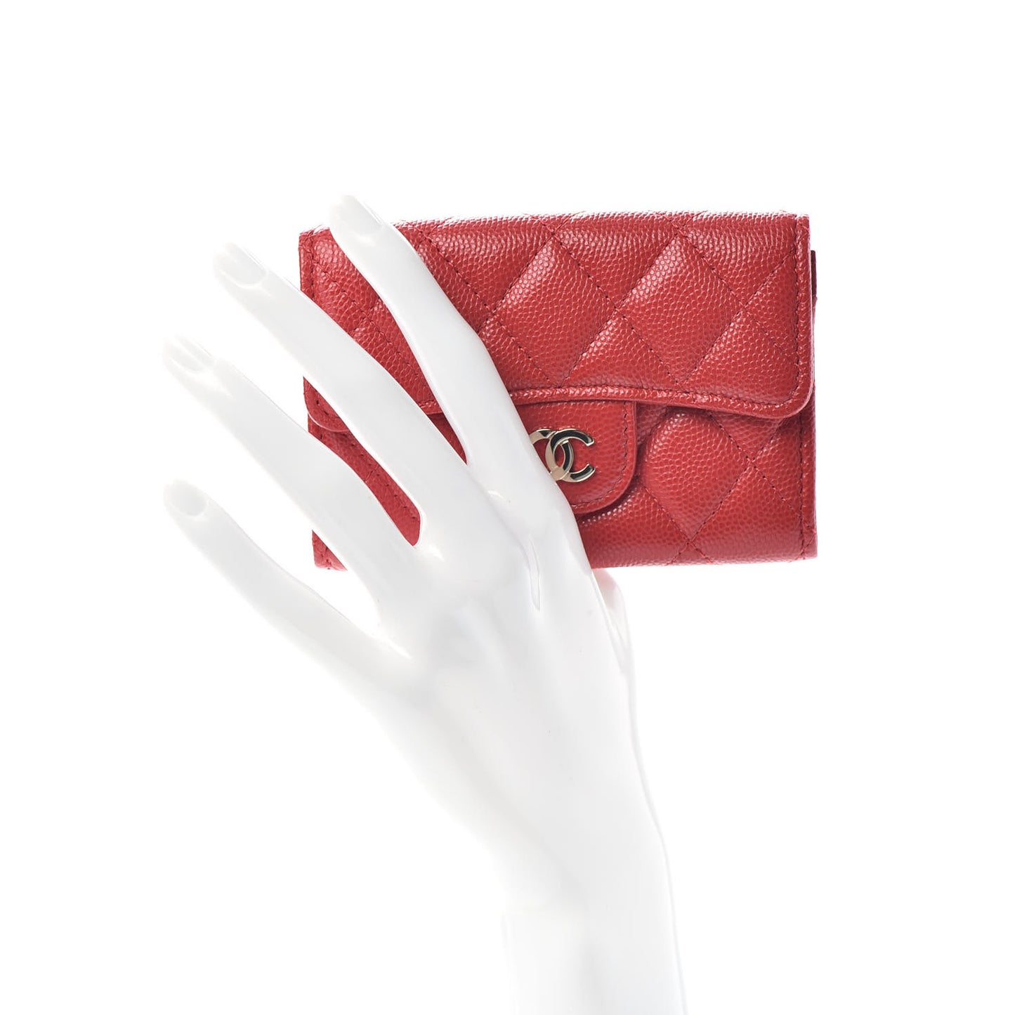 Caviar Quilted Flap Card Holder Wallet Red