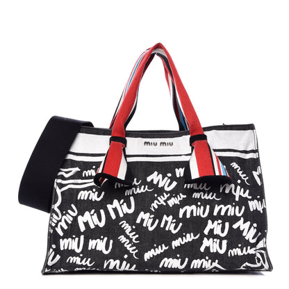 Miu Miu Denim Logo Shopping Tote Black 1 of 8
