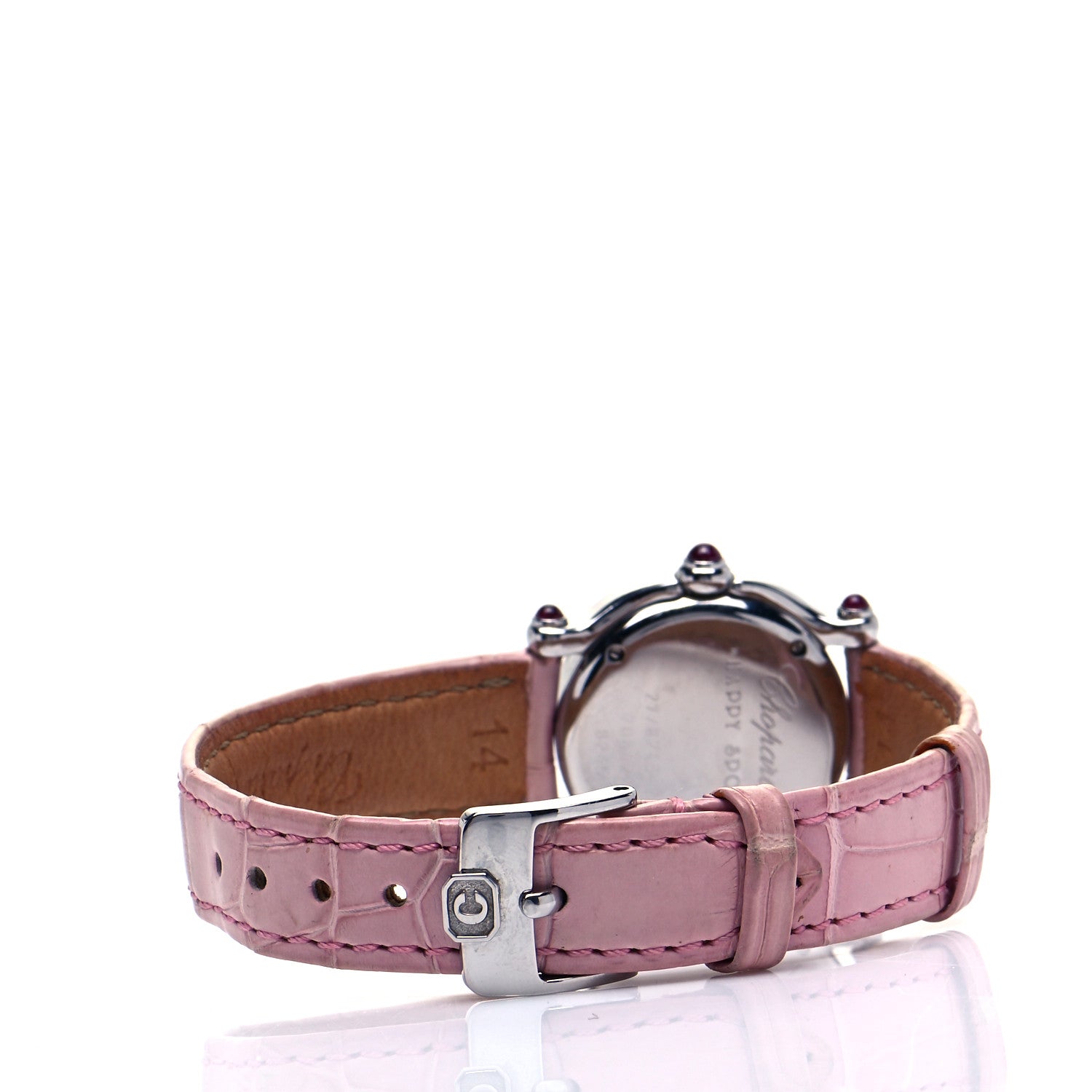 Chopard Stainless Steel Alligator Diamond Pink Mother of Pearl 26mm Happy Sport Moon Star Quartz Watch 3 of 6