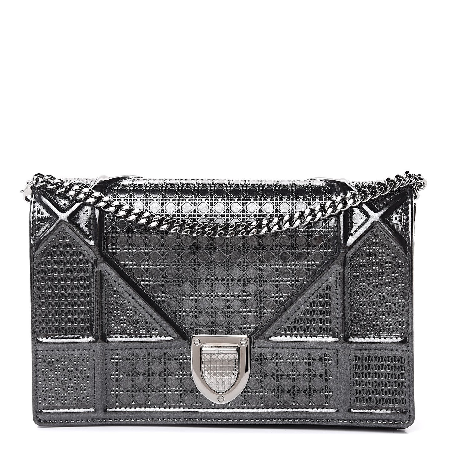 Metallic Patent Micro-Cannage Diorama Wallet on Chain Pouch Onyx Black