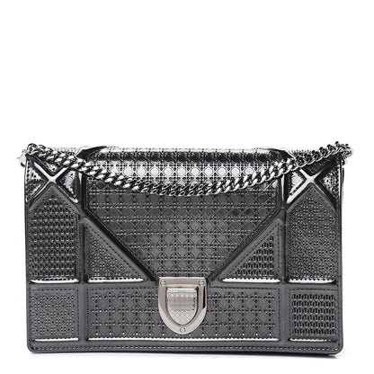 Christian Dior Metallic Patent Micro-Cannage Diorama Wallet on Chain Pouch Onyx Black 1 of 10