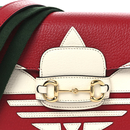 Gucci X ADIDAS Textured Dollar Calfskin Web Trefoil Mini Horsebit 1955 Shoulder Bag Hibiscus Red Off White 8 of 11