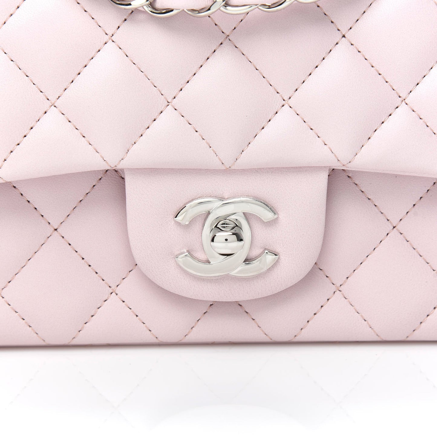 Lambskin Quilted Mini Rectangular Flap Light Pink