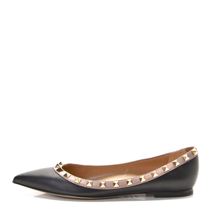 Valentino Garavani Vitello Rockstud Ballerina Flats 36 Black Poudre 1 of 12