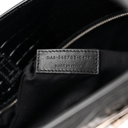 Saint Laurent Shiny Calfskin Crocodile Embossed Small Manhattan Shopper Tote Black 7 of 10