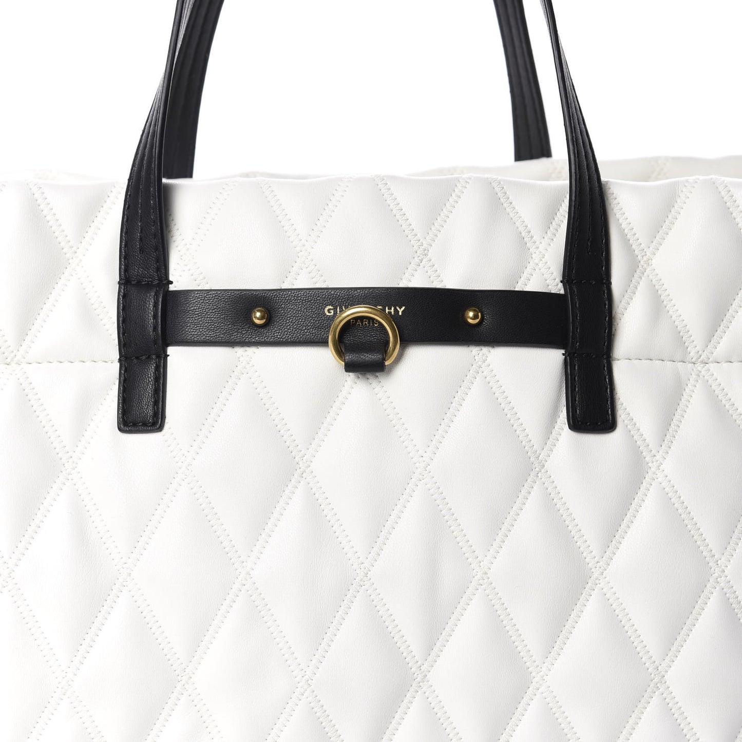 Rubber Effect Canvas Quilted Duo Shopper Tote White