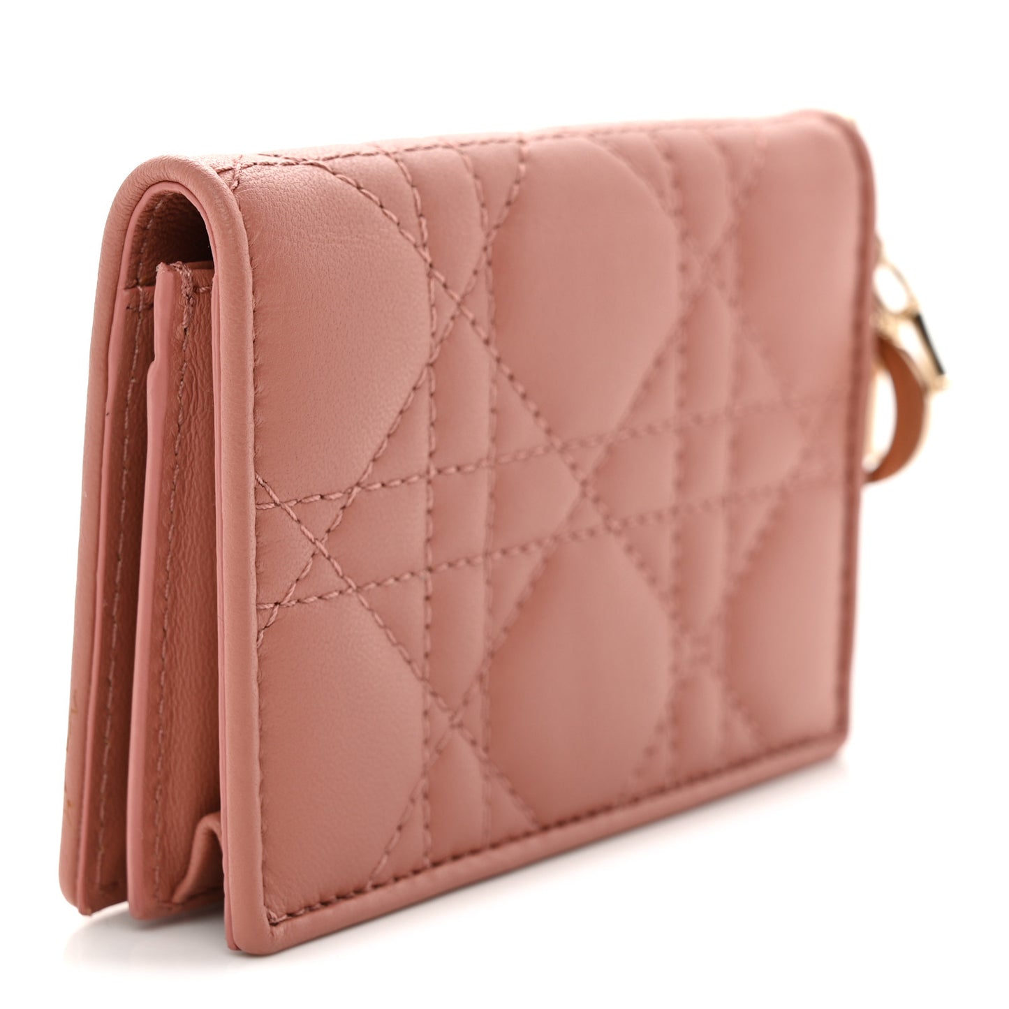 Lambskin Cannage Small Lady Dior Flap Card Holder Deep Nude