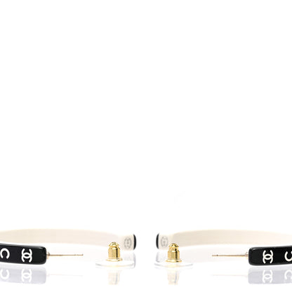 Chanel Resin Logo Hoop Earrings Black White 4 of 6