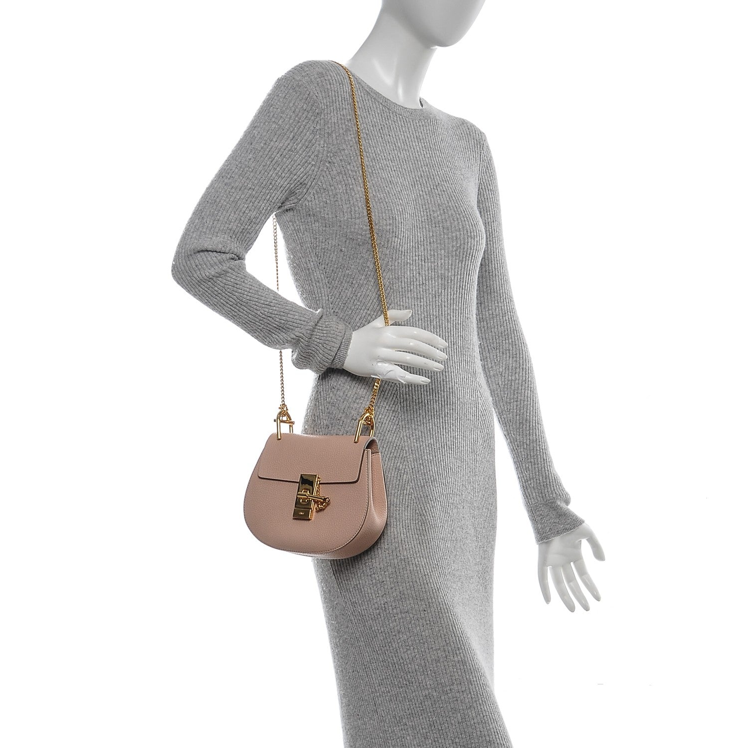 Chloe Grained Lambskin Mini Drew Shoulder Bag Cement Pink 2 of 6