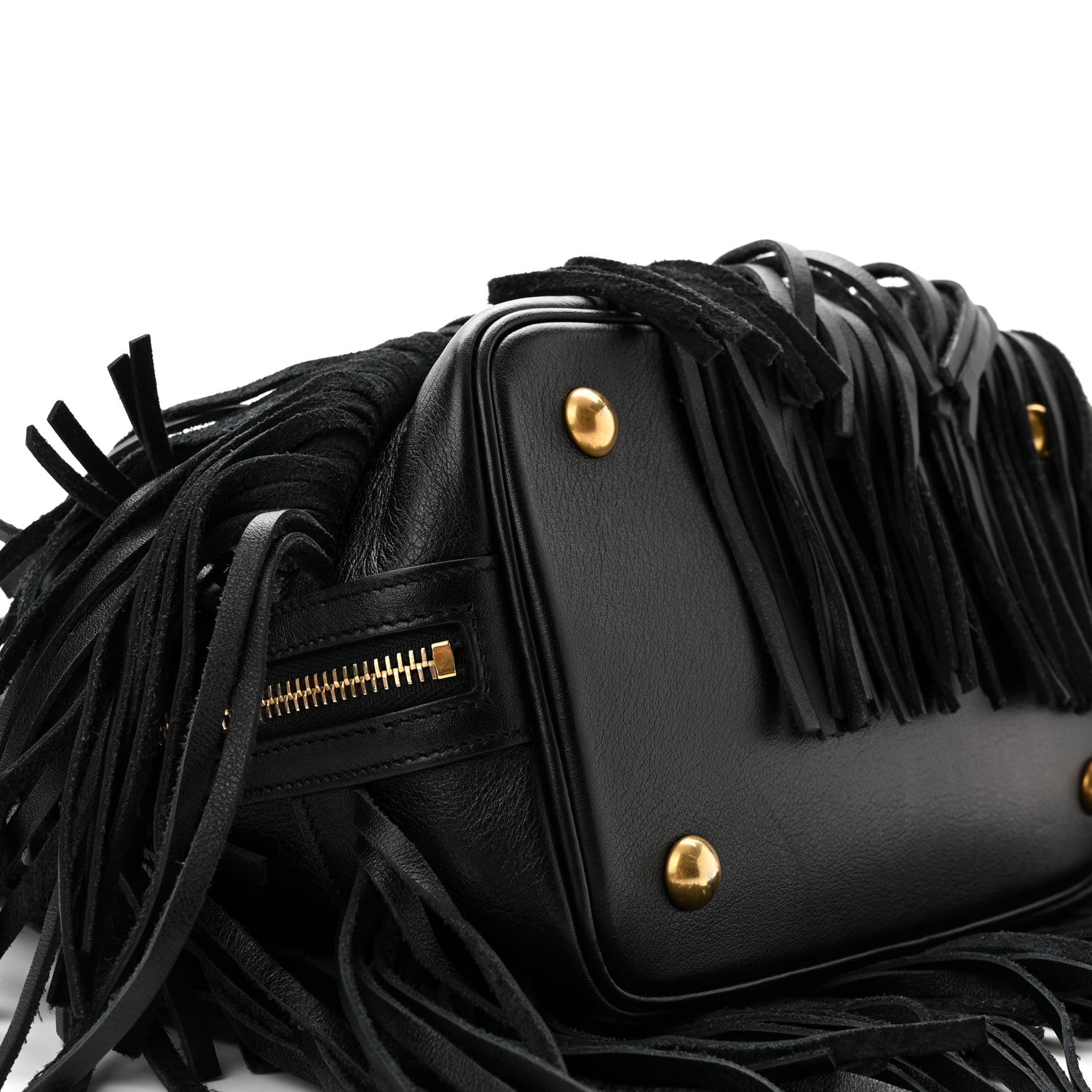 Saint Laurent Calfskin Small Emmanuelle Fringe Bucket Bag Black 9 of 11