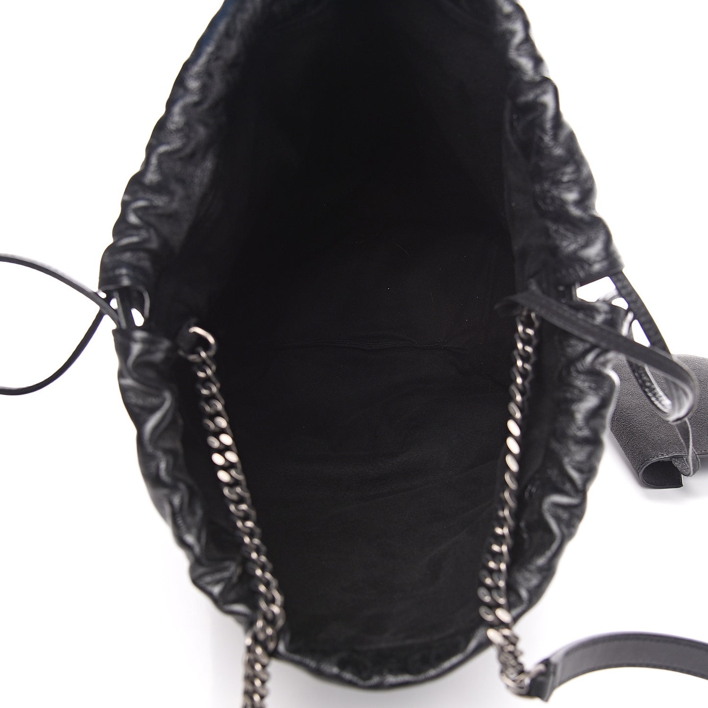 Cracked Shiny Calfskin Teddy Drawstring Bag Black