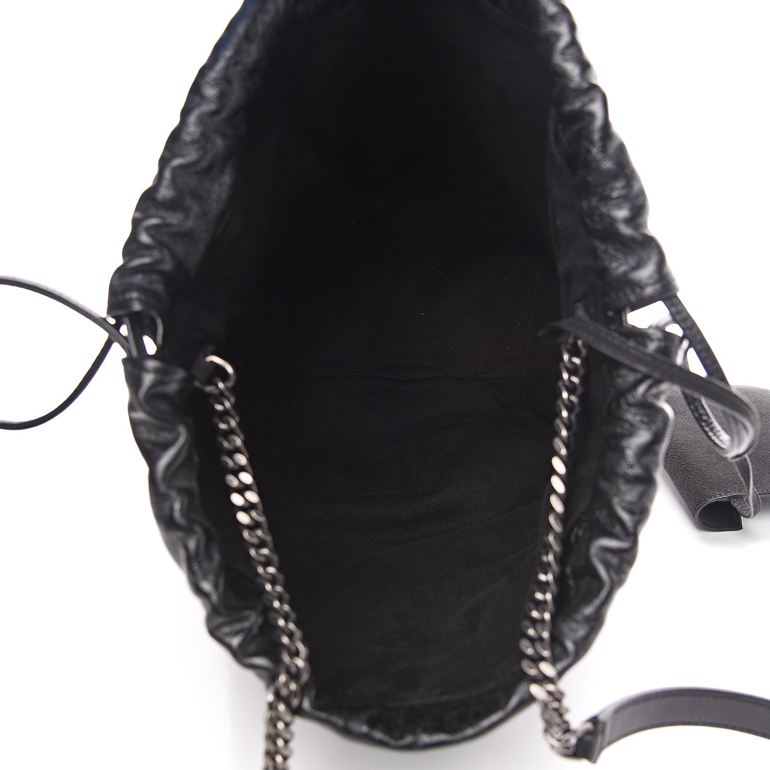 Saint Laurent Cracked Shiny Calfskin Teddy Drawstring Bag Black 4 of 8