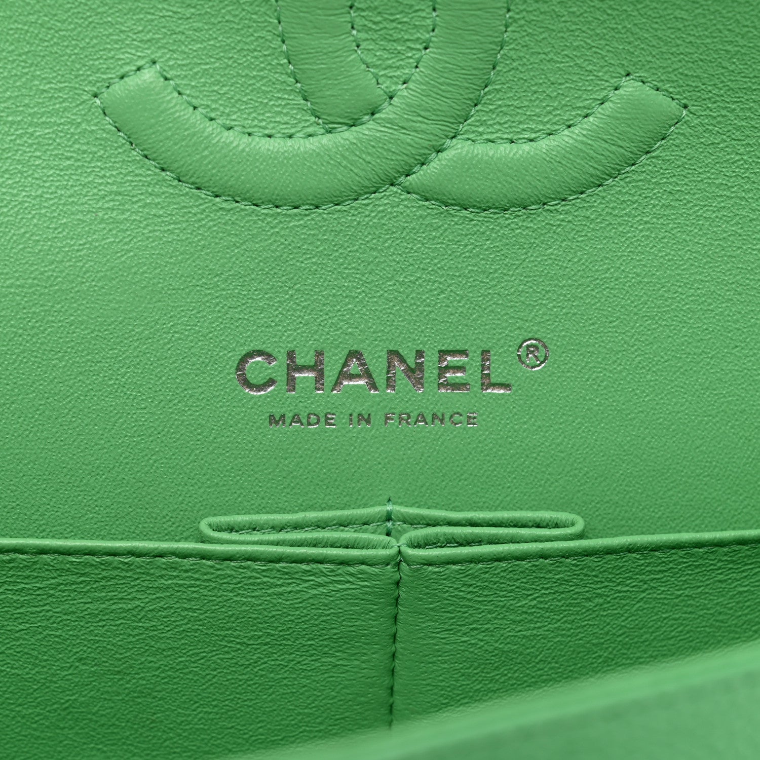 Chanel Caviar Chevron Quilted Medium Double Flap Green 7 of 12