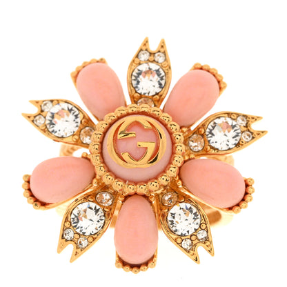 Gucci Metal Crystal Resin Interlocking G Flower Ring M Gold Pink 1 of 7