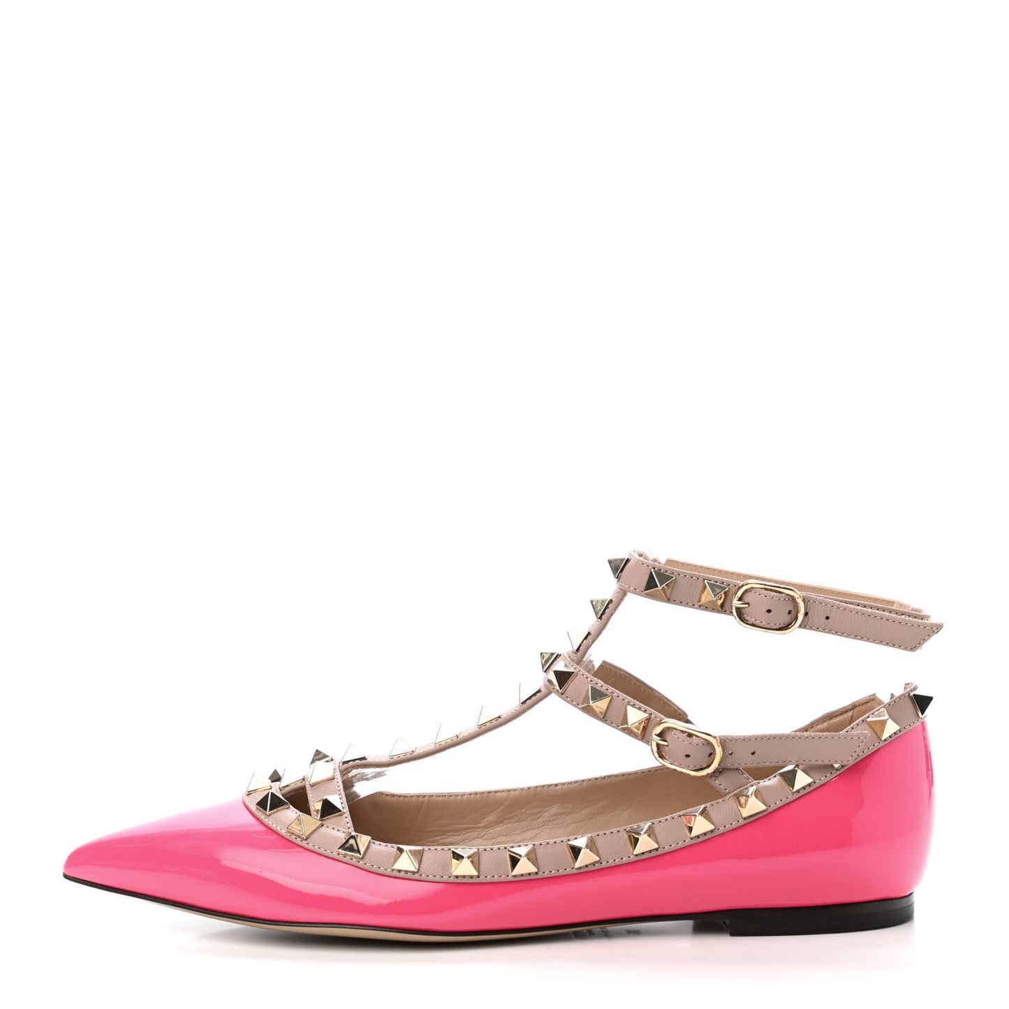 Patent Nappa Rockstud Cage Ballerina Flats 36 Peony Poudre