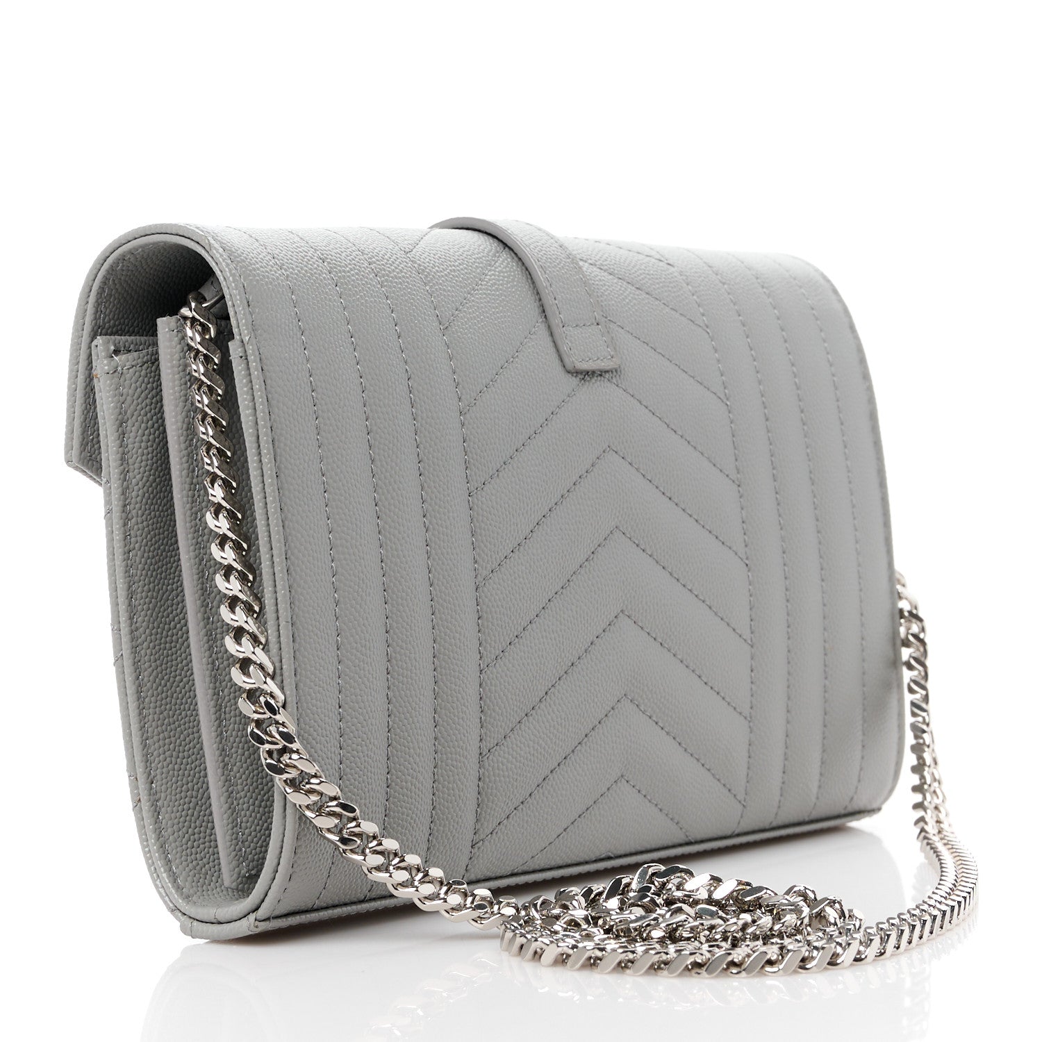 Saint Laurent Grain De Poudre Tri-Quilt Monogram Chain Wallet Fog 3 of 10