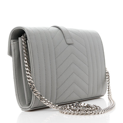 Saint Laurent Grain De Poudre Tri-Quilt Monogram Chain Wallet Fog 3 of 10