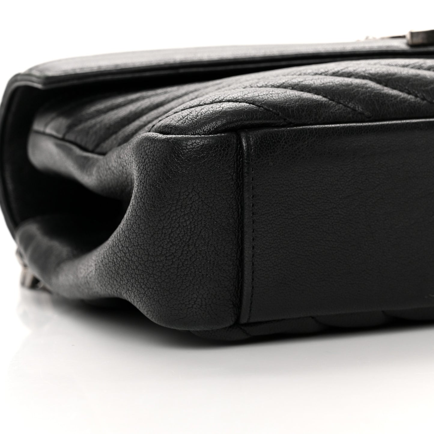 Sheepskin Matelasse Chevron Monogram Medium College Bag Black
