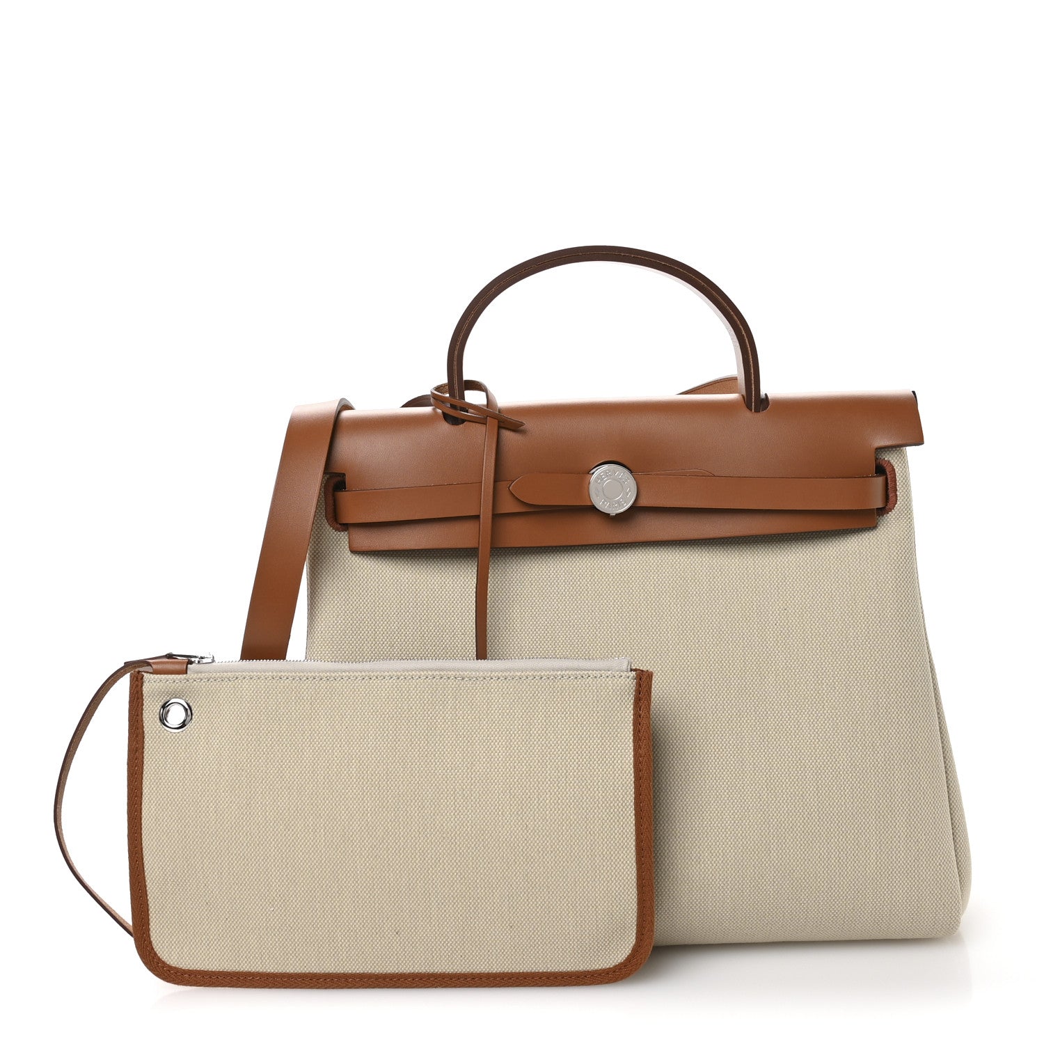 Hermes Military Toile Vache Hunter Herbag Zip Retourne 31 PM Beton Fauve 3 of 11