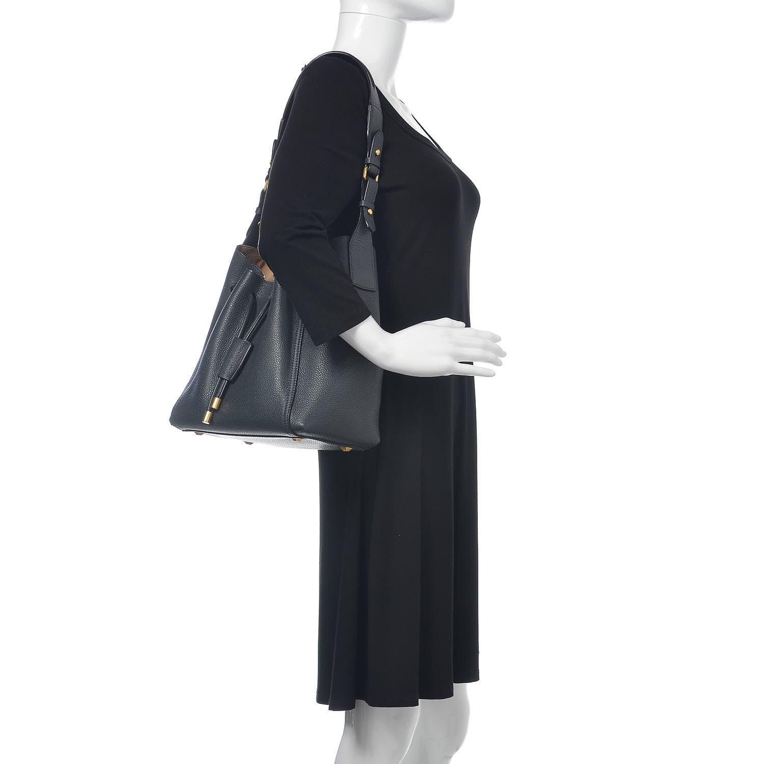 MCM Grained Calfskin Milla Drawstring Bucket Bag Phantom Gray 2 of 11