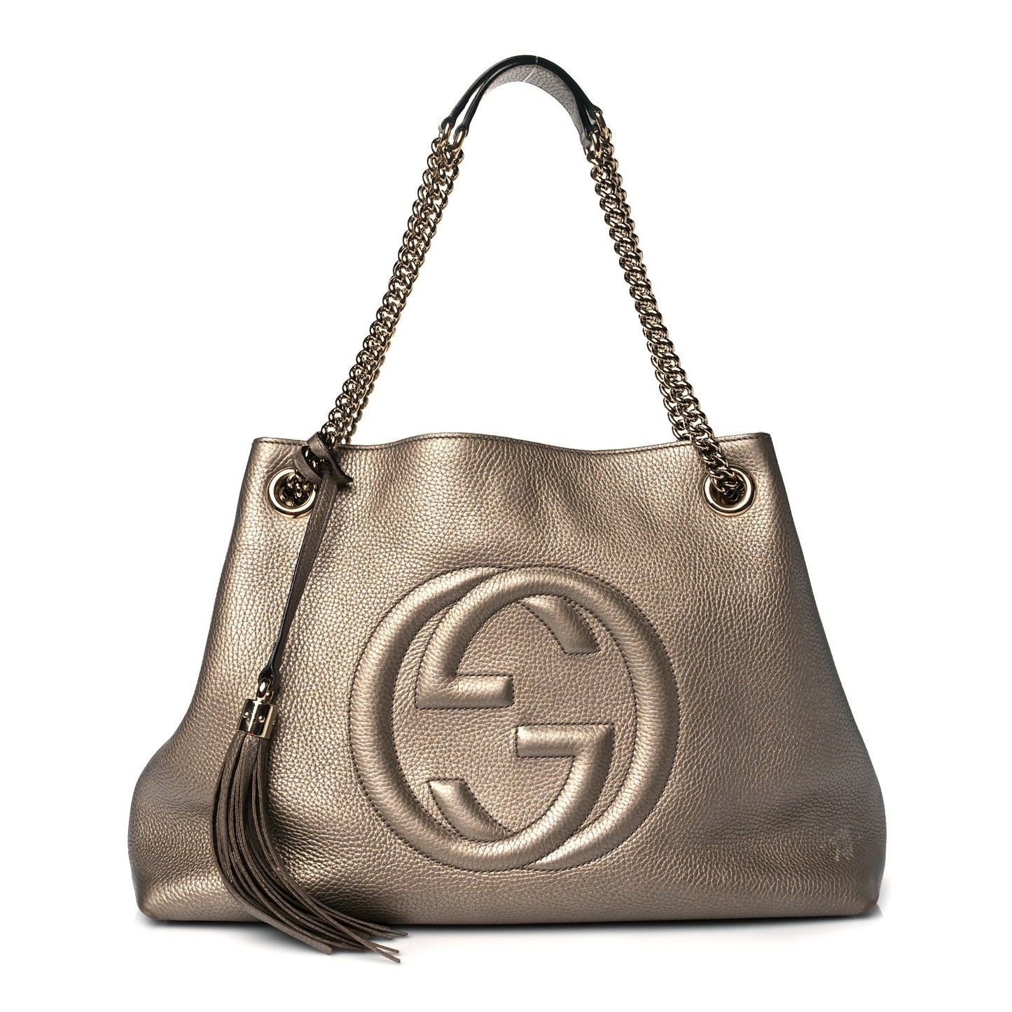 Metallic Pebbled Calfskin Medium Soho Chain Shoulder Bag Golden Beige