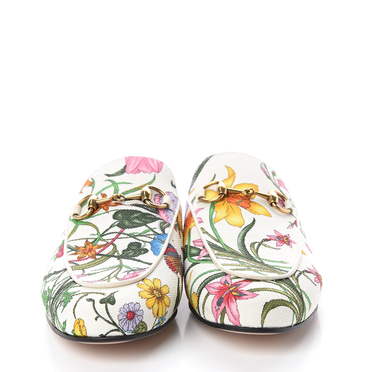 Gucci Canvas Flora Womens Princetown Slippers 37.5 White Multicolor 2 of 7