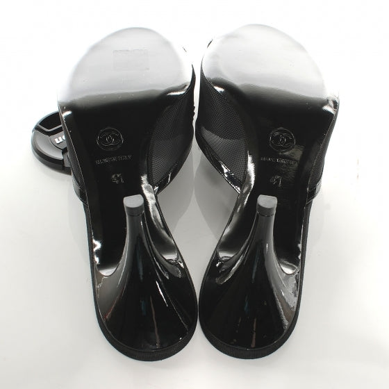 Lambskin Mesh Camellia Mules 41 Black