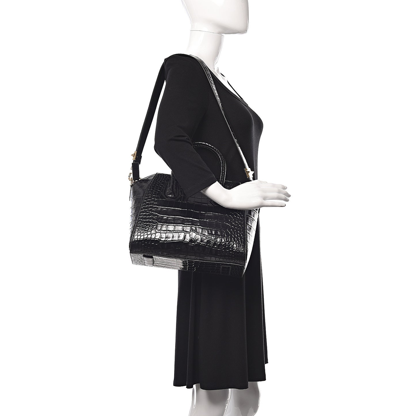 Calfskin Crocodile Embossed Small Antigona Black