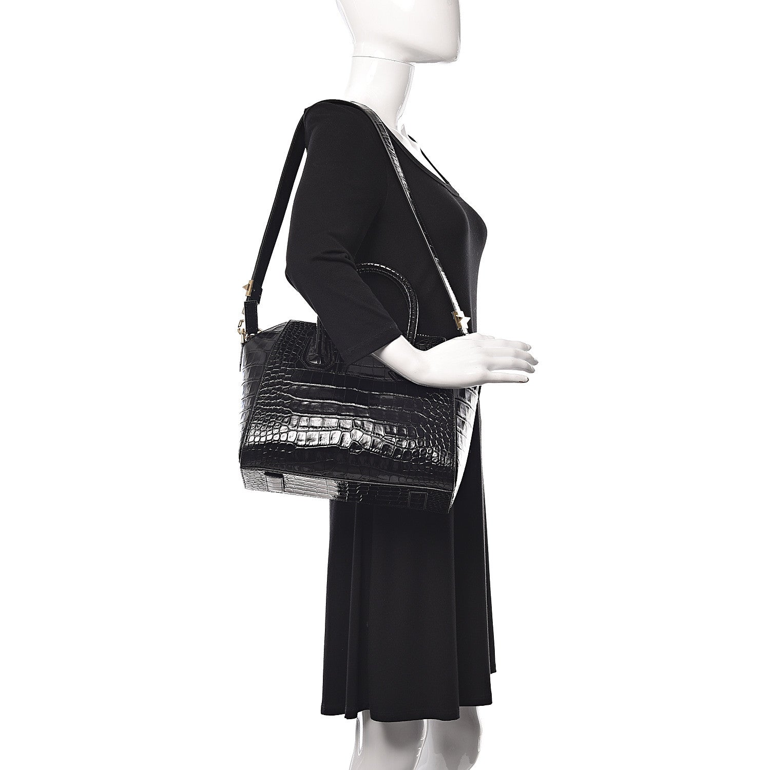 Givenchy Calfskin Crocodile Embossed Small Antigona Black 2 of 10
