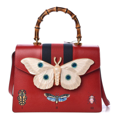 Gucci Calfskin Bamboo Web Medium Falena Moth Top Handle Bag Hibiscus Red 1 of 10