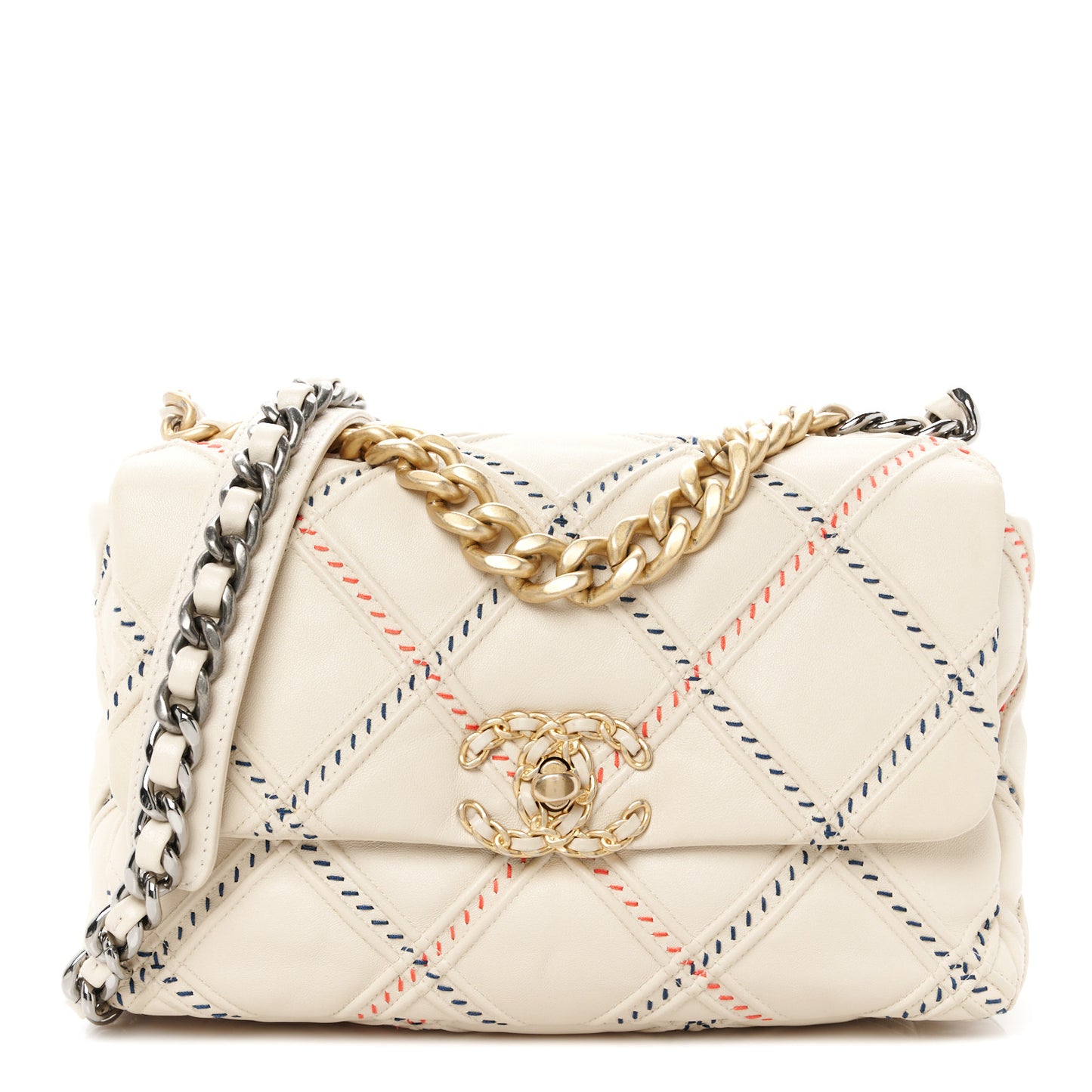 Lambskin Mixed Fibers Quilted Medium Chanel 19 Flap Beige