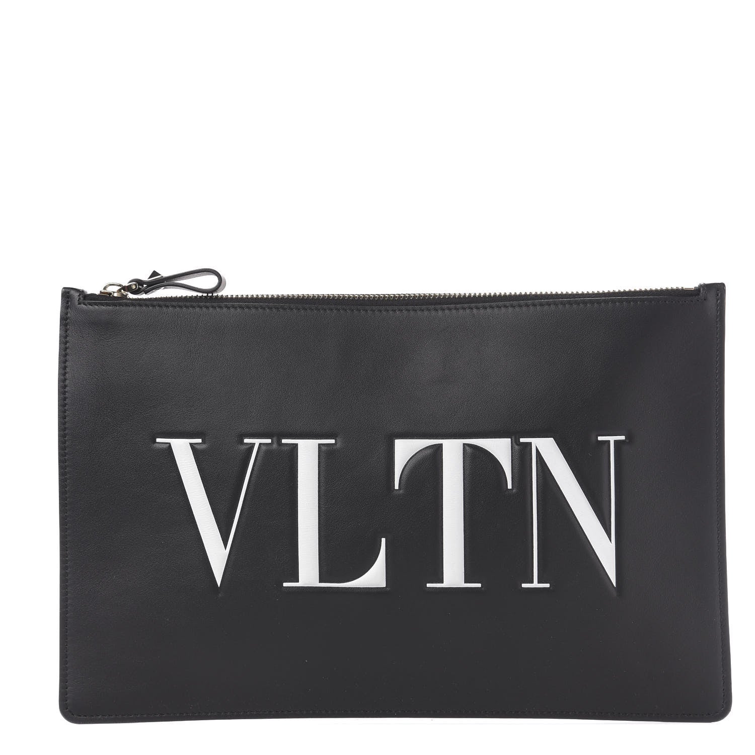 Valentino Garavani Calfskin VLTN Large Flat Zip Pouch Black 1 of 6